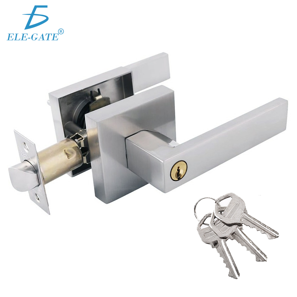 Cerradura de Manija Cuadrada Niquel Satinado con Llave