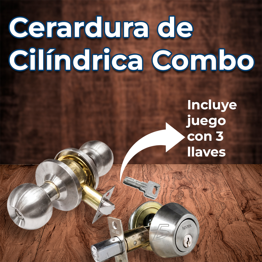 Combo de Chapa y Cerrojo Cilíndrico Níquel Satinado - Image 4