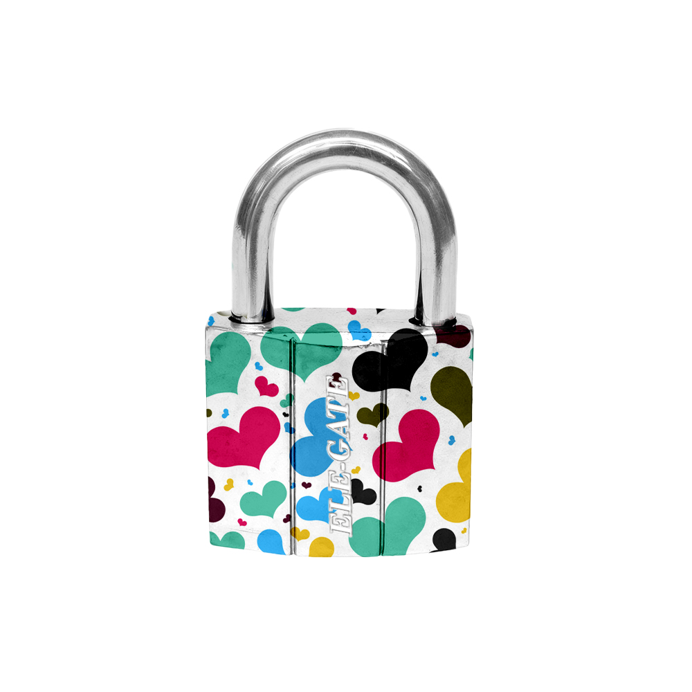 Candado de Hierro de 32mm Blanco con Estampado de Corazones - Image 2