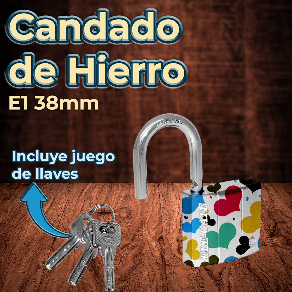Candado de Hierro de 38mm Blanco con Estampado de Corazones - Image 2