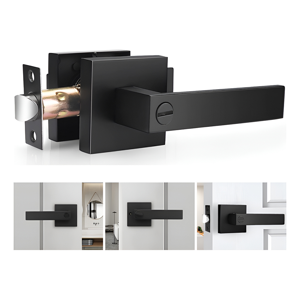 Cerradura de Manija Cuadrada Negra de Baño de Servicio Pesado - Image 3