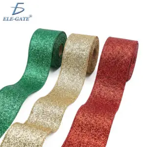 Listón de Tela con Brillantina – Rojo, Verde y Dorado