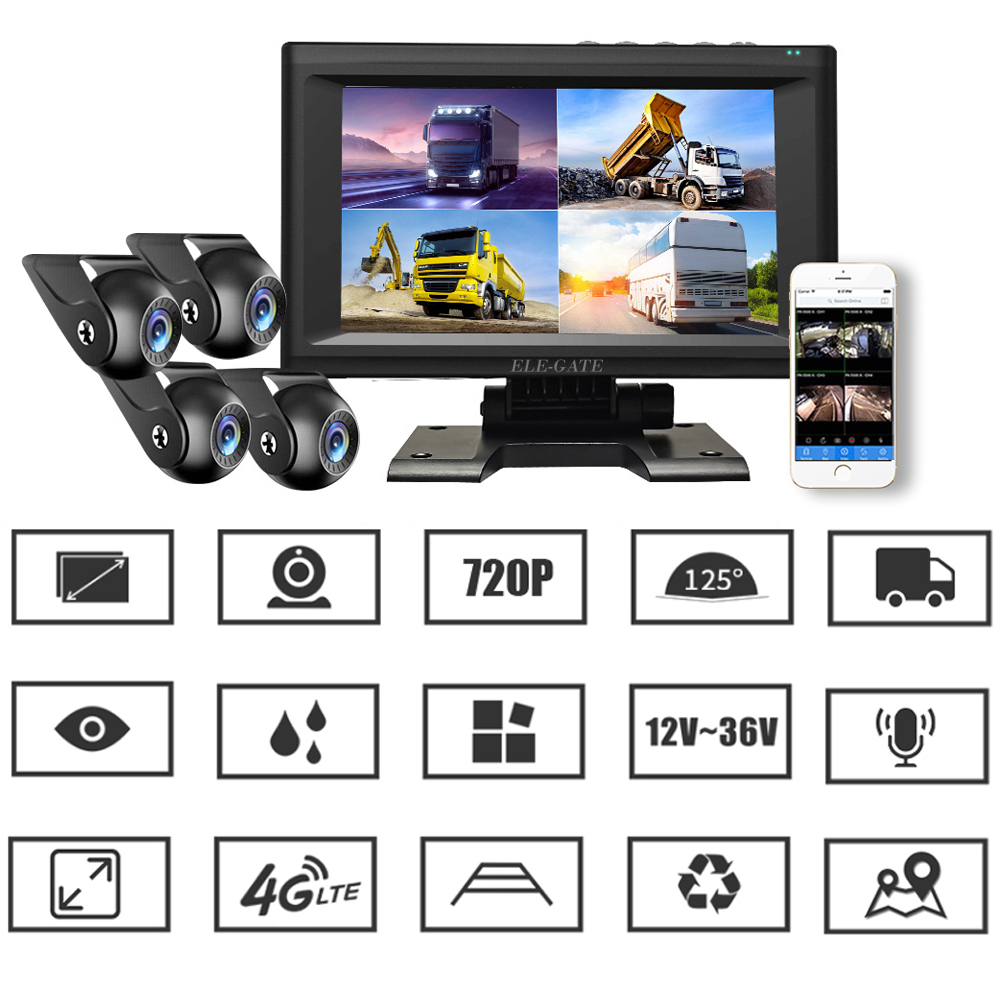 Kit de 4 Cámaras de Seguridad Vehicular con Monitor y Caja Negra - Image 4