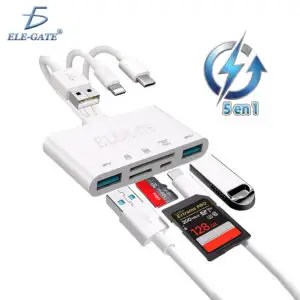 Lector de Tarjetas 5 en 1 con Adaptador OTG USB, USB-C y Lightning