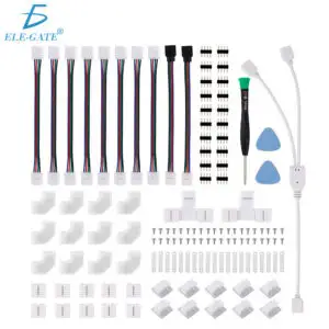 Kit Completo de Conectores para Tiras LED RGB 4 Pines Extensiones Splitter Clips Tornillos y Herramientas