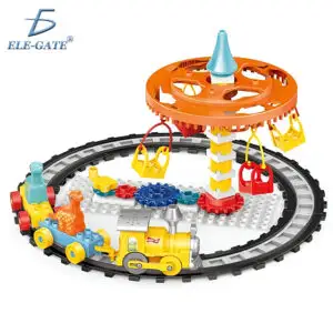 Set de Blocks Tren con Pista Circular y Carrusel de Sillas Voladoras