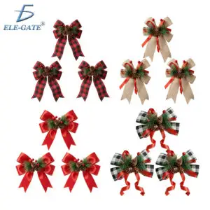 Paquete de 3 Moños de Navidad con mini Bouquet de Garapiña y Frutos Rojos
