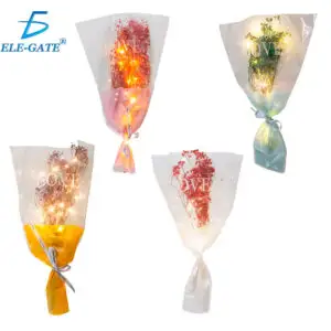 Ramo de Flores Secas con Luces LED Cálidas – Regalo Decorativo con Celofán y Pilas Incluidas
