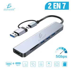 Hub USB-C 7 en 1 con HDMI 4K, USB 3.0, PD 100W, SD/TF y doble conector USB-A + Tipo C