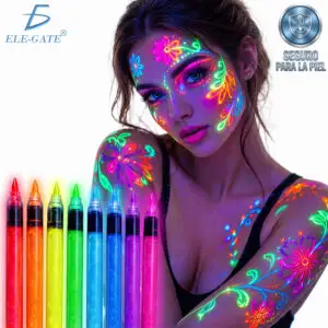 Kit de 8 plumones UV neón para rostro y cuerpo