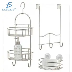 Organizador de Baño 3 Piezas – Set Plateado con Toallero, Caddy y Bandeja con Ventosas