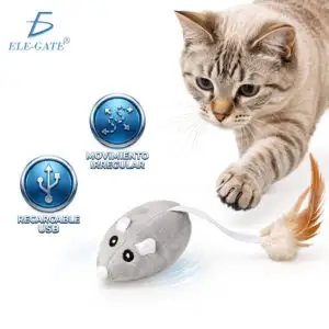 Ratón Interactivo para Gatos Recargable USB con Movimiento Automático y Cola de Plumas