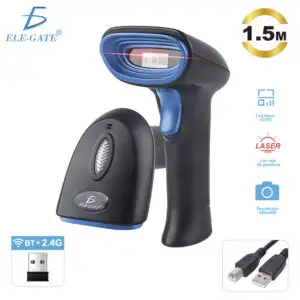 Escáner 1D/2D y QR con BT, 2.4G y USB, lectura rápida, batería recargable, base y receptor