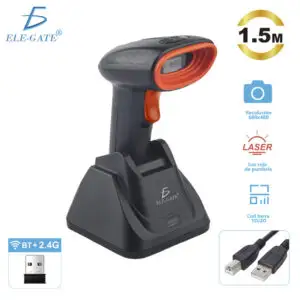 Escáner 1D/2D con BT, 2.4G, USB y base de carga. Compatible con teléfono, tableta, PC y caja registradora