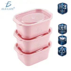 Paquete de 3 Envases Multiusos de 350 ml Aptos para Microondas Alimentos en Colores Sólidos