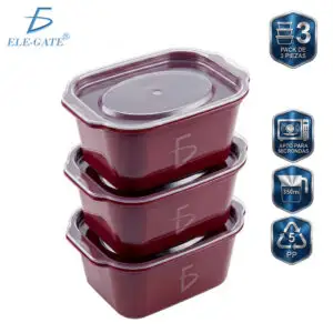 Paquete de 3 Envases Multiusos de 350 ml Aptos para Microondas Lavavajillas y Refrigerador