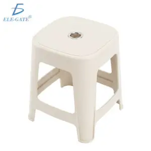 Banco de Plástico Beige Resistente 37 cm, Banco Auxiliar Multiusos
