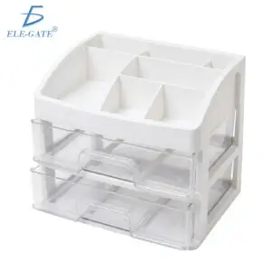 Organizador de Escritorio con 2 Cajones Transparentes con Compartimentos Superiores