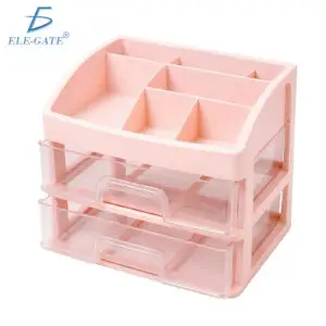 Organizador de Escritorio con 2 Cajones Transparentes con Compartimentos Superiores
