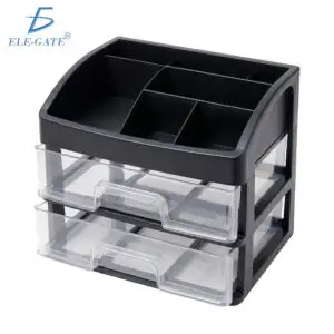 Organizador de Escritorio con 2 Cajones Transparentes con Compartimentos Superiores