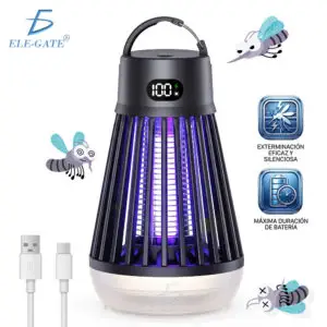 Lámpara Mata Mosquitos Recargable 2000 mAh con Luz UV y Luz Nocturna