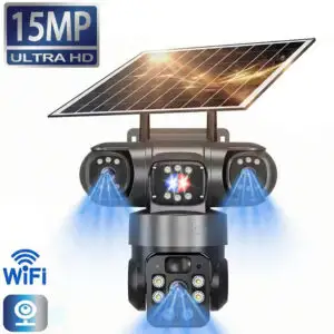 Cámara Solar WIFI Triple Lente 15MP 6K – Seguridad Exterior con Pantalla Triple