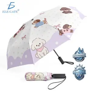 Paraguas Plegable con Recubrimiento de Teflón, Protección UV y Diseño de Perritos
